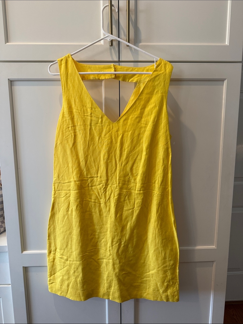 Banana Republic Factory Bright Yellow V-Neck Mini Dress Linen Blend 12 - Picture 2 of 7